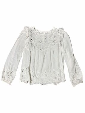 White Eyelet Lace Peasant Blouse - Romantic Long Sleeve Top